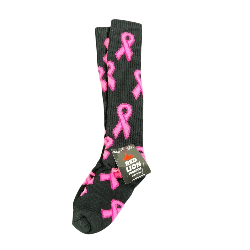 NWT Red Lion Pink Ribbon Breast Cancer Awareness Athletic Knee High Socks Medium